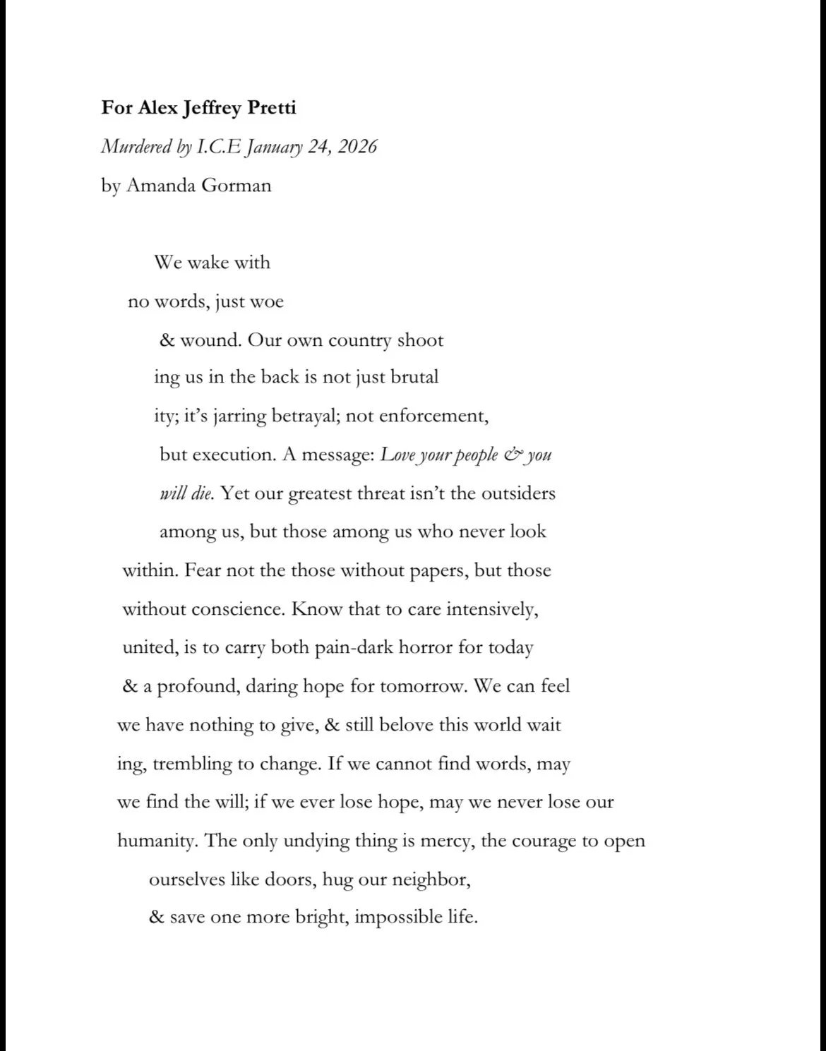 New poem from Amanda Gorman laments killing of ICU nurse by Border Patrol in Minneapolis